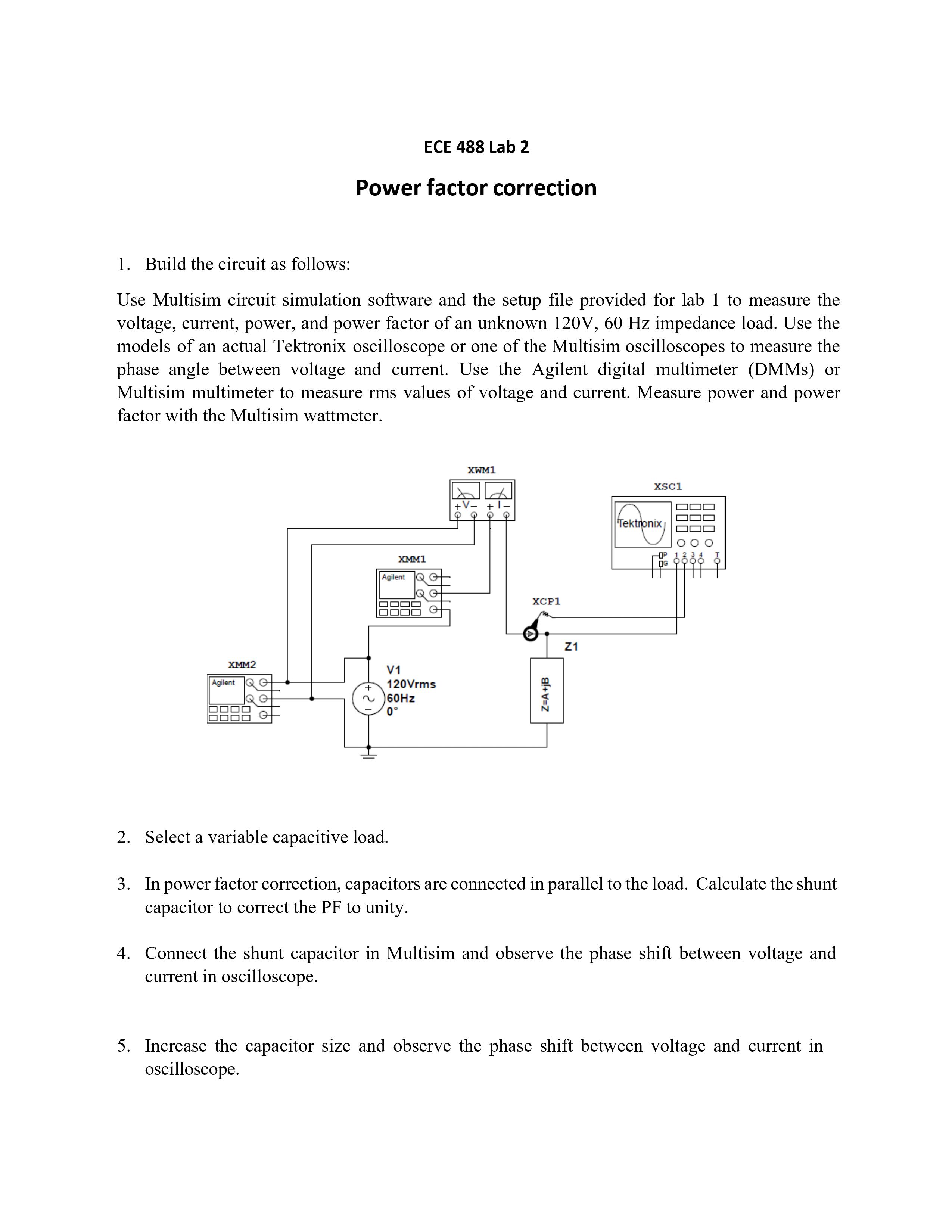 Solved Power factor correctionBuild the circuit as