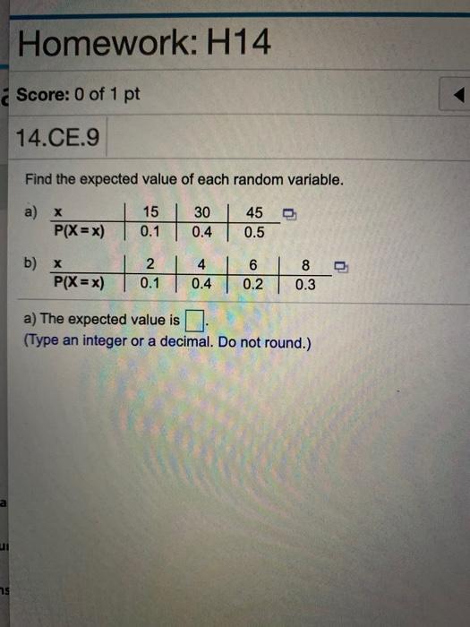 Solved Find The Expected Value Of Each Random Variable (a | Chegg.com