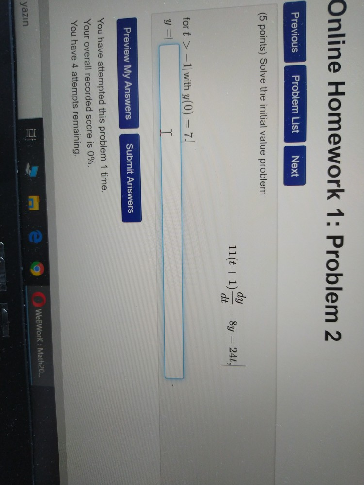 Solved Online Homework 1: Problem 2 Previous Problem List | Chegg.com