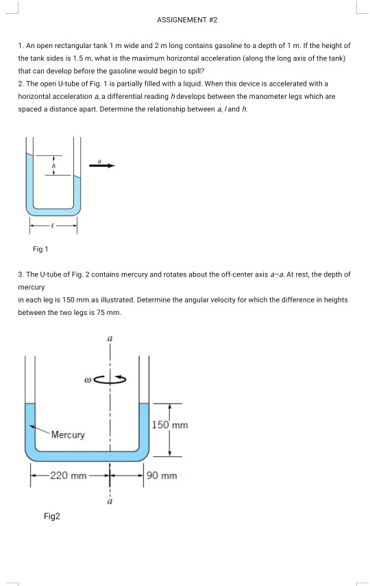 Solved ASSIGNEMENT 2 1. An open rectangular tank 1 m wide