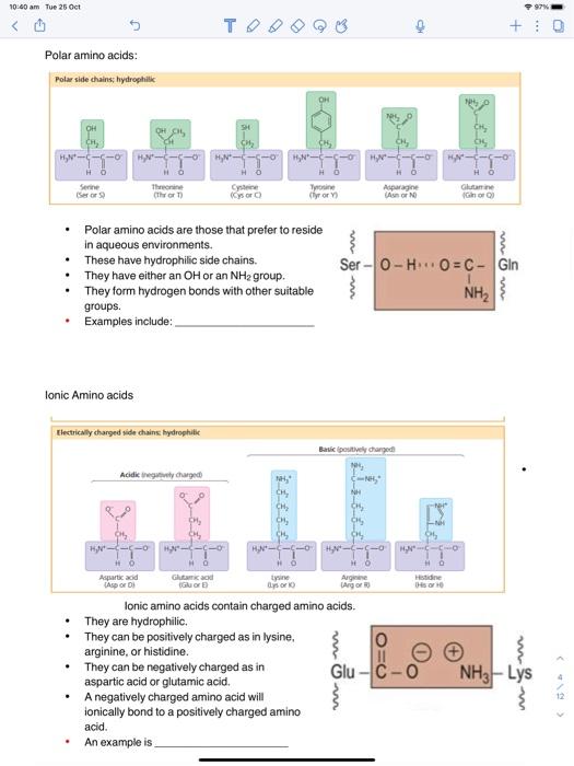 Solved Types of Amino Acids The chemical nature of the side | Chegg.com