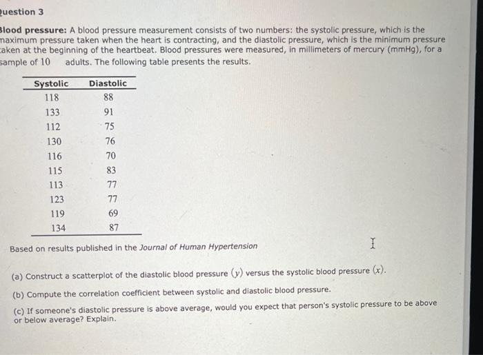Solved lood pressure A blood pressure measurement consists