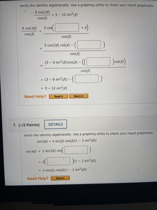 Solved verify the identity algebraically. please help with | Chegg.com