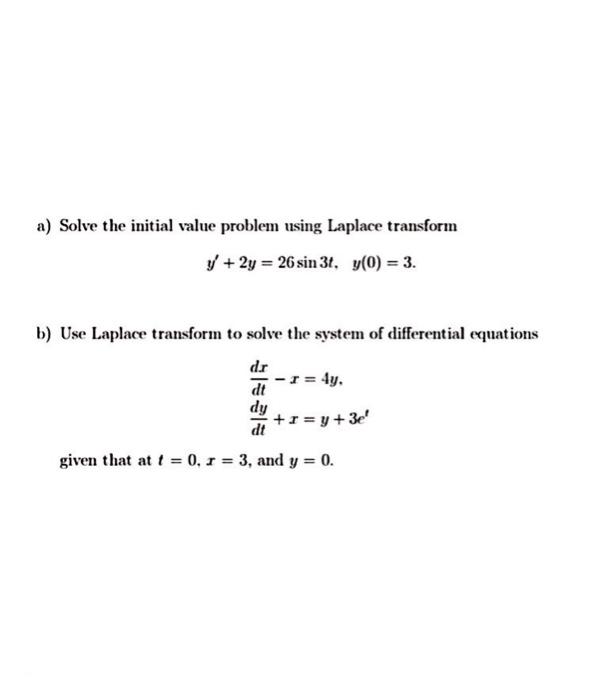 Solved a) Solve the initial value problem using Laplace | Chegg.com