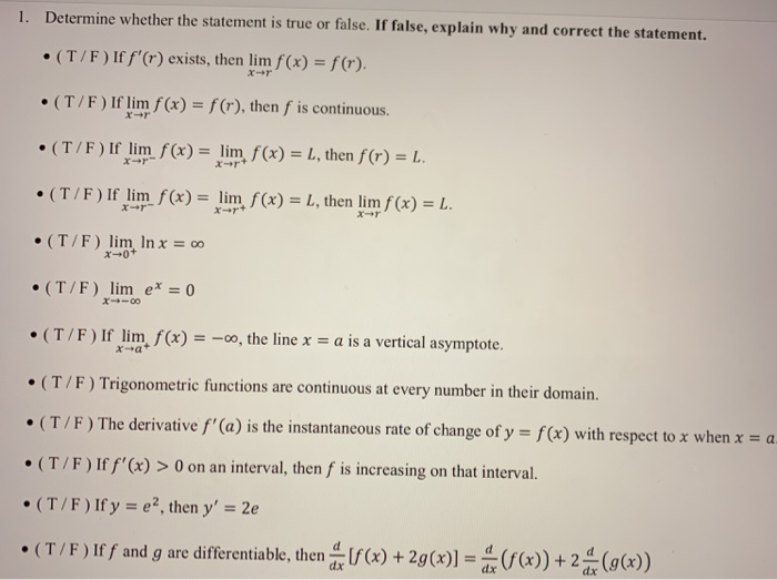 Solved 1. Determine whether the statement is true or false. | Chegg.com