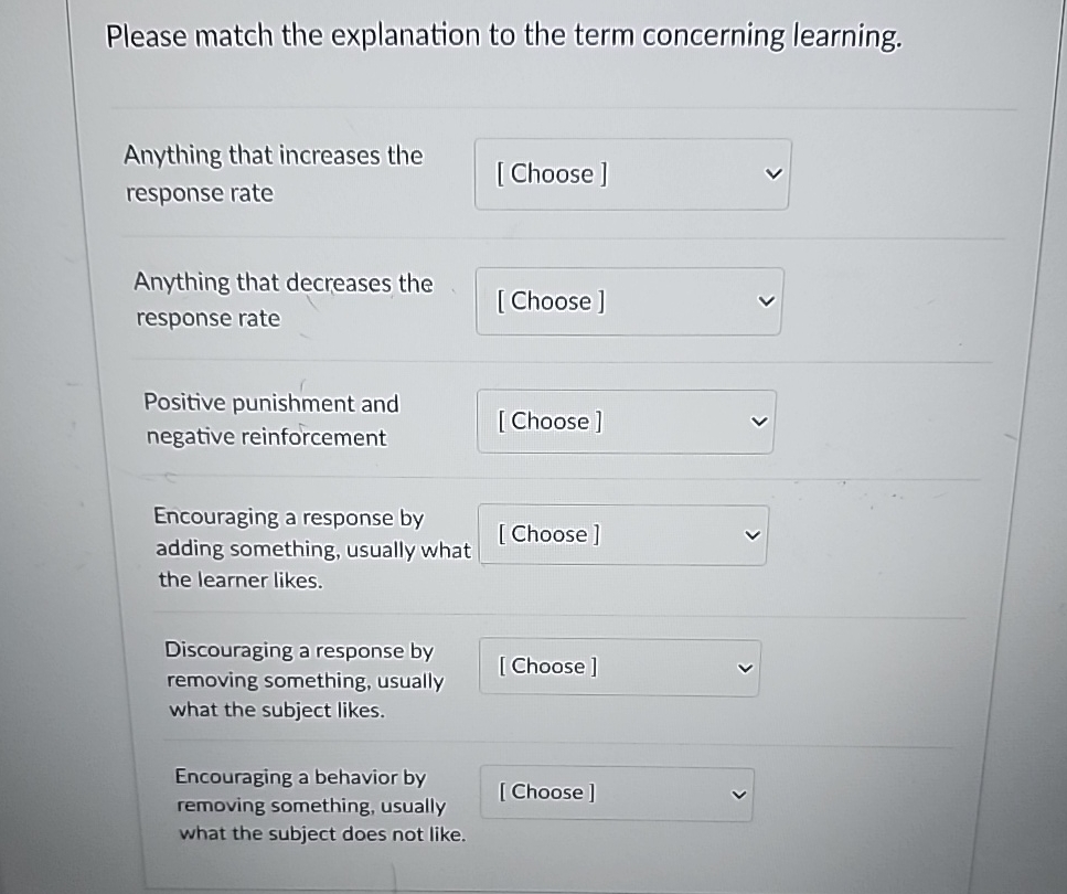 Solved Please match the explanation to the term concerning | Chegg.com
