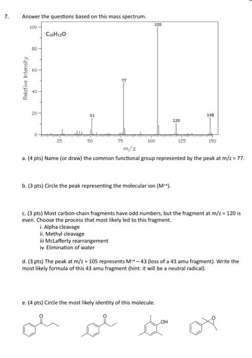 Solved 7. Answer the questions based on this mass spectrum. | Chegg.com