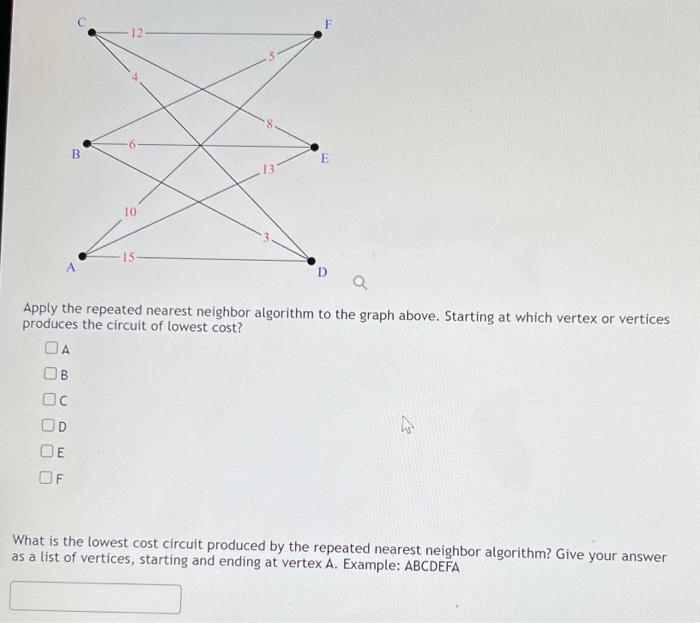 Solved 12 B E 13 15 Apply the repeated nearest neighbor | Chegg.com