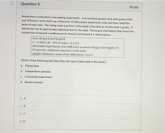 Solved Question 5 10 Pts Researchers Conducted A Chegg