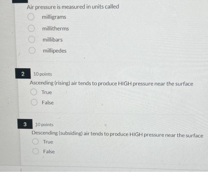 Air pressure is measured on sale in what units