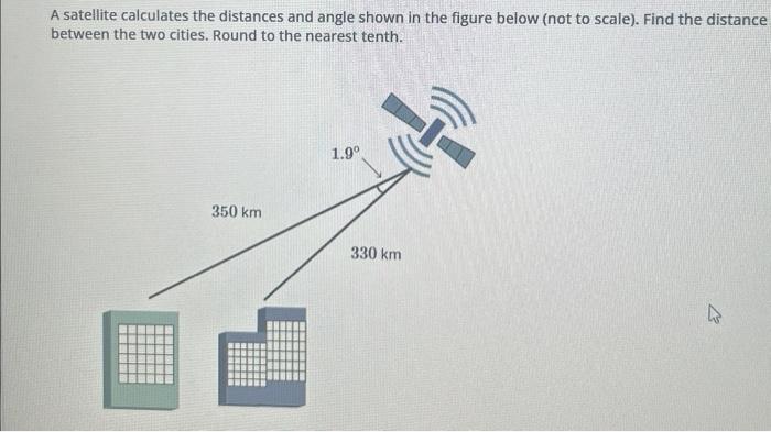 Solved A satellite calculates the distances and angle shown | Chegg.com