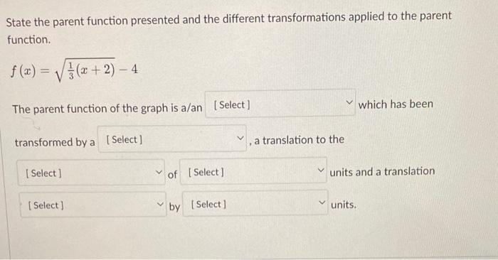 Solved State the parent function presented and the different | Chegg.com