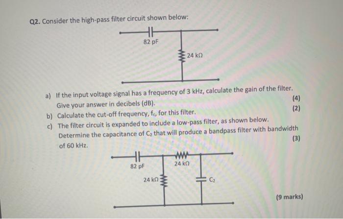 Solved Q2. Consider the high-pass filter circuit shown | Chegg.com