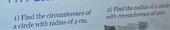 circumference of a circle with radius 4