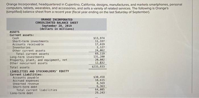 Solved Orange Incorporated, headquartered in Cupertino
