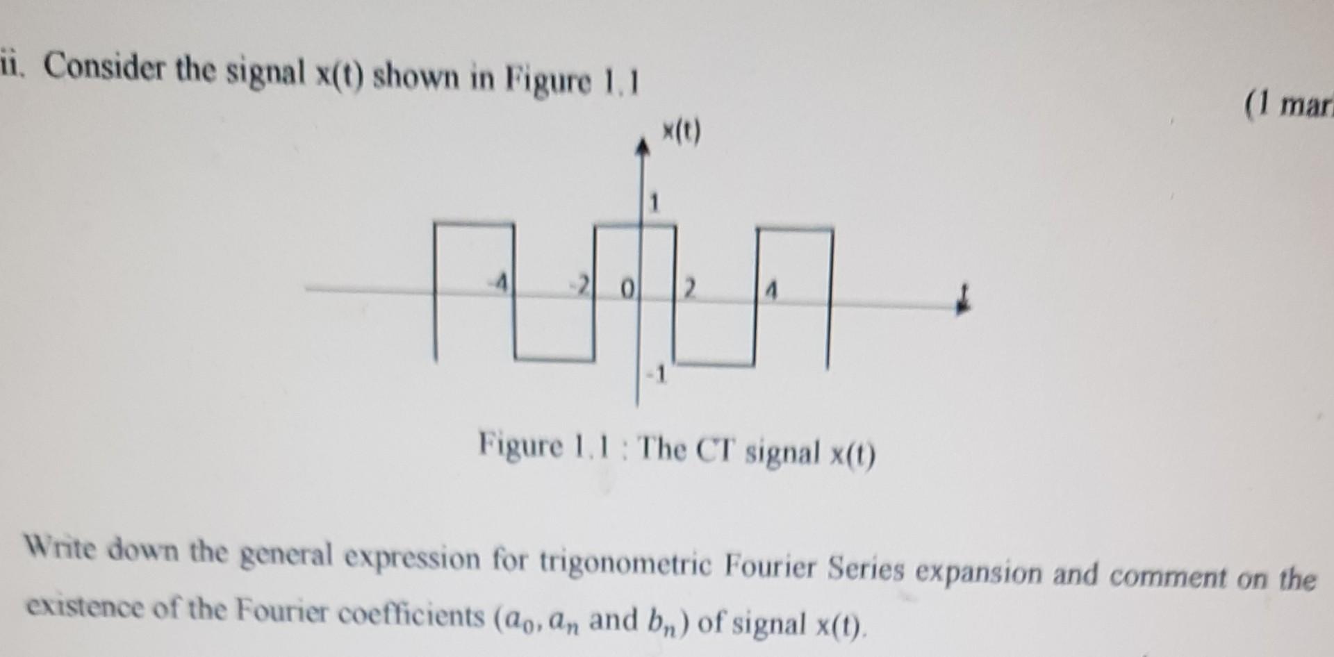 Solved ii. Consider the signal x(t) shown in Figure 1.1 X(t) | Chegg.com