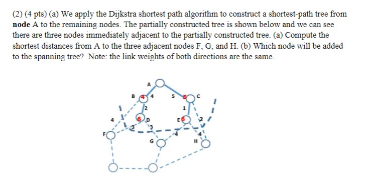 Solved (2) (4 pts) (a) We apply the Dijkstra shortest path | Chegg.com