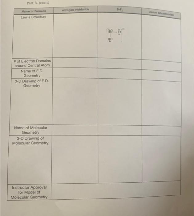 PART B. LEWIS STRUCTURES, VSEPR, AND MODELS Part | Chegg.com