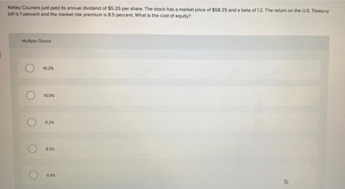Solved Keley Couriers Just Paid Its Annual Dividend Of 5 25 Chegg