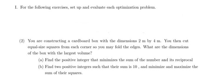 Solved I. For the following exercises, set up and evaluate | Chegg.com