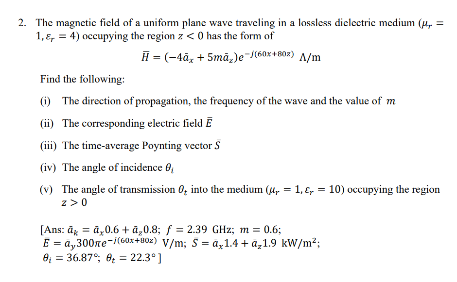 Solved The magnetic field of a uniform plane wave traveling | Chegg.com