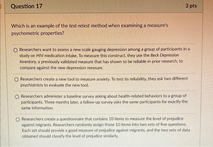 Which is an example of the test-retest method when | Chegg.com