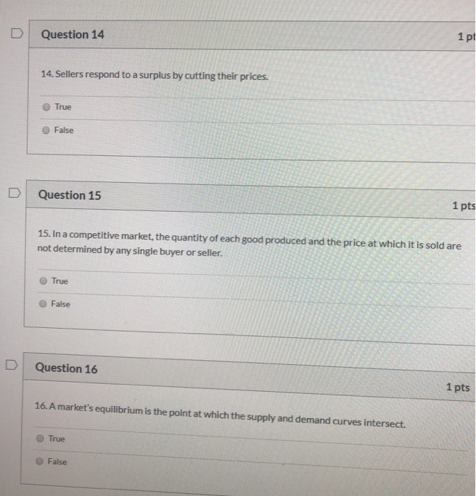 Solved Question 14 1 Pt 14. Sellers Respond To A Surplus By | Chegg.com