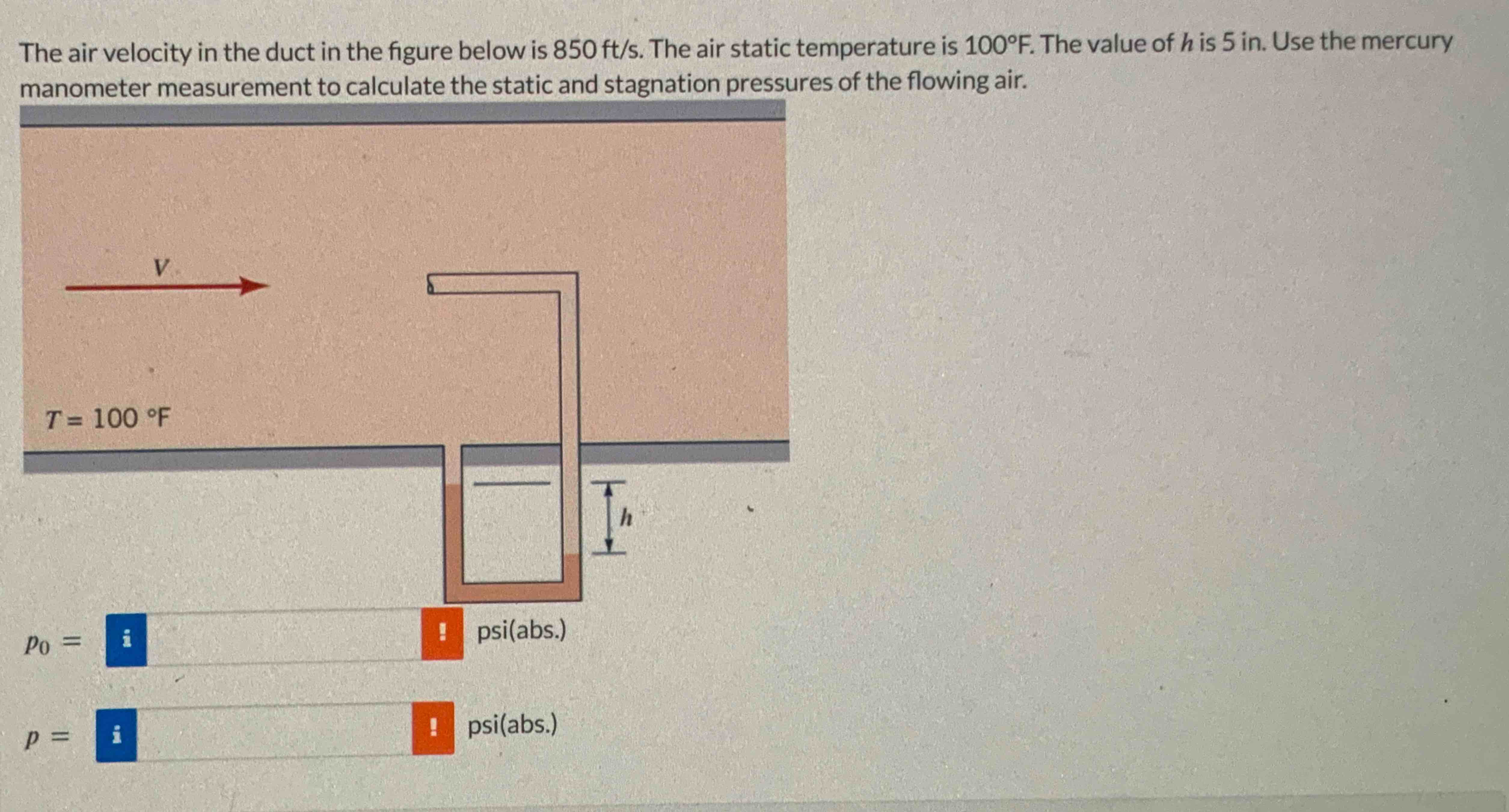 Solved the air velocity in ﻿the duct in ﻿the figure below | Chegg.com