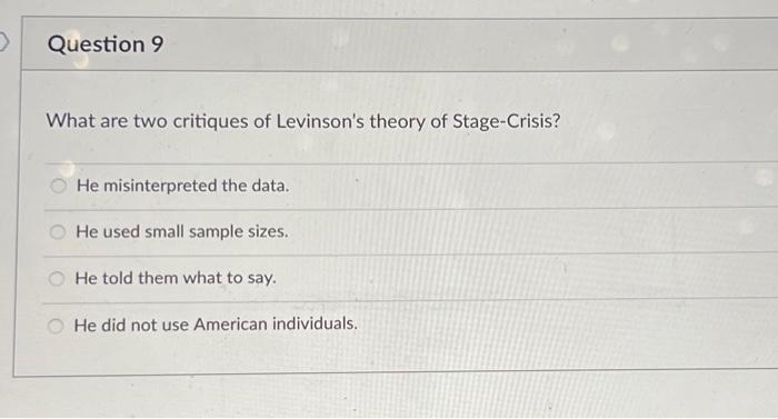 Solved What are two critiques of Levinson's theory of | Chegg.com