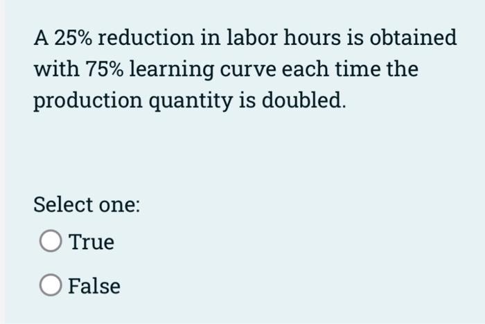 Solved A 25% reduction in labor hours is obtained with 75% | Chegg.com