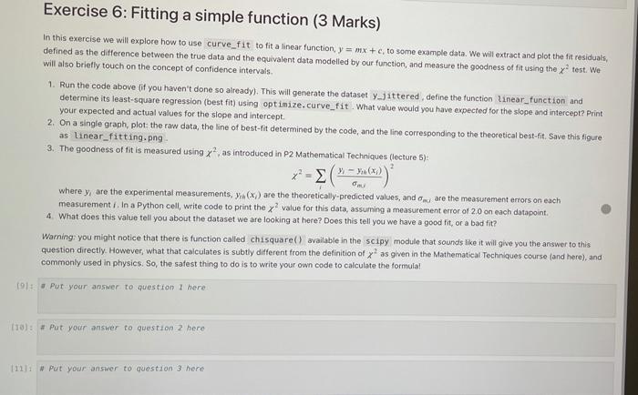 Exercise 6: Fitting a simple function (3 Marks) In | Chegg.com