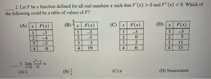 Solved 2. Let F be a function defined for all real numbers x | Chegg.com