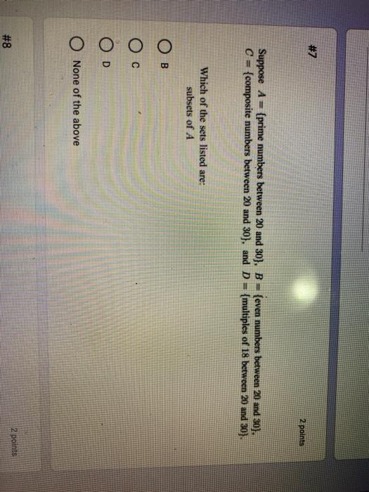 Solved 7 2 points Suppose A={prime numbers between 20 and