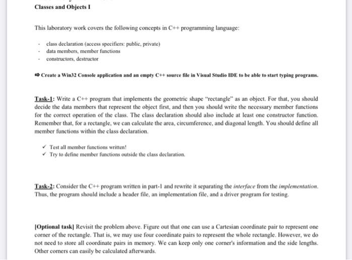 Solved Classes and Objects This laboratory work covers the | Chegg.com