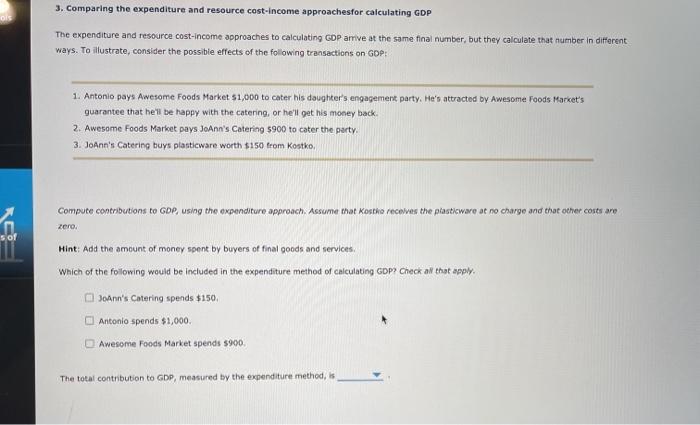 Solved 3. Comparing the expenditure and resource cost-income | Chegg.com