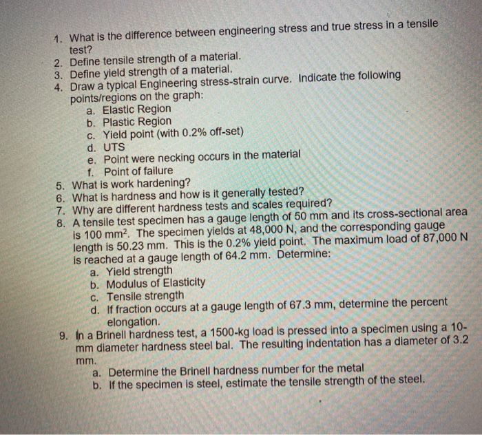 Solved 1. What is the difference between engineering stress | Chegg.com