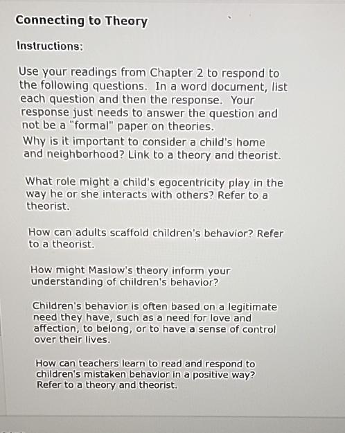 Solved Connecting to TheoryInstructions:Use your readings | Chegg.com