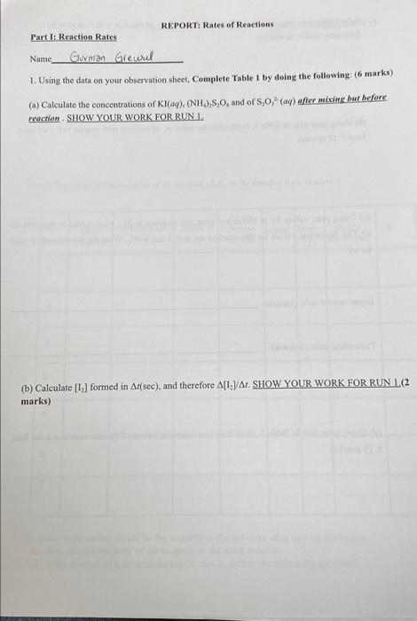 Solved hi i have a lab for rates of reaction. ive posted my | Chegg.com