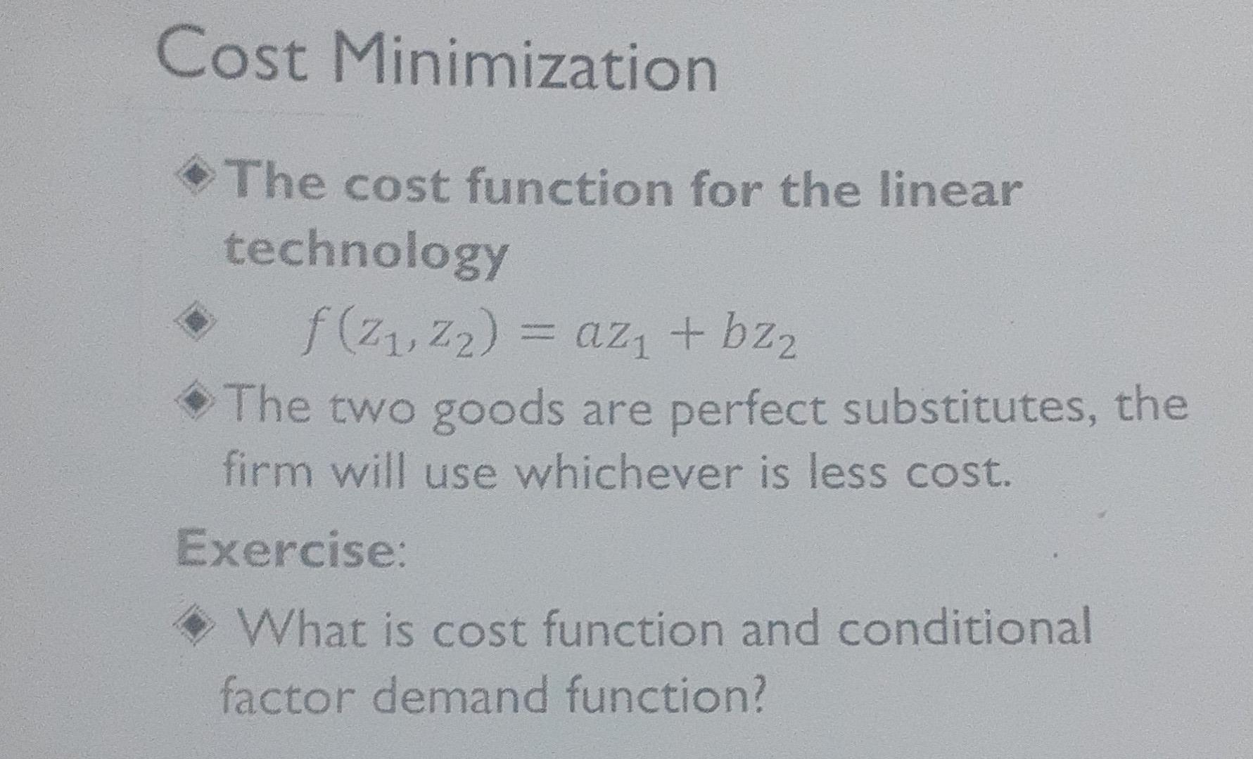 Solved Cost Minimization The Cost Function For The Linear | Chegg.com