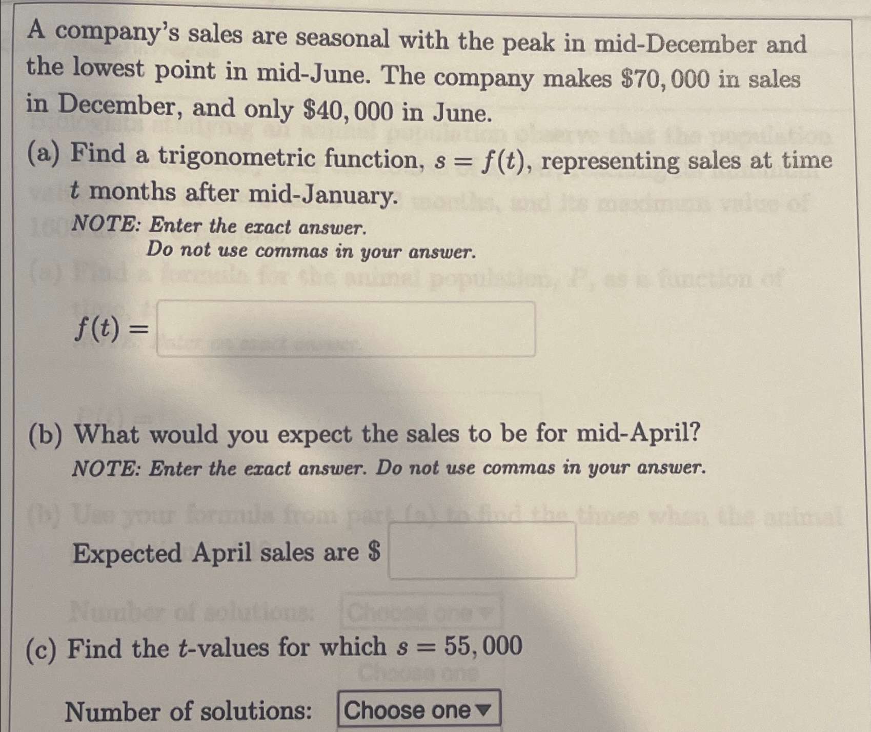 Solved A company's sales are seasonal with the peak in | Chegg.com