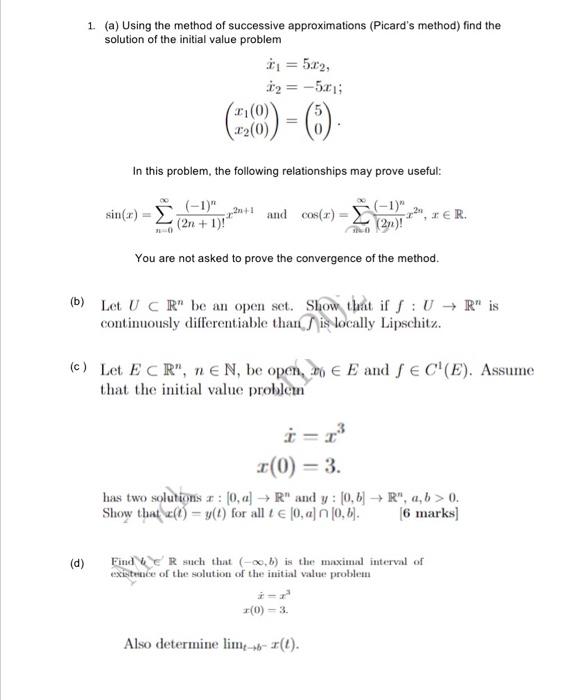 Solved 1. (a) Using the method of successive approximations | Chegg.com