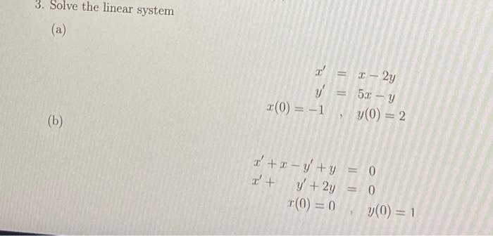 Solved 3. Solve the linear system (a) ) = 1 - 2 V x(0) = -1 | Chegg.com