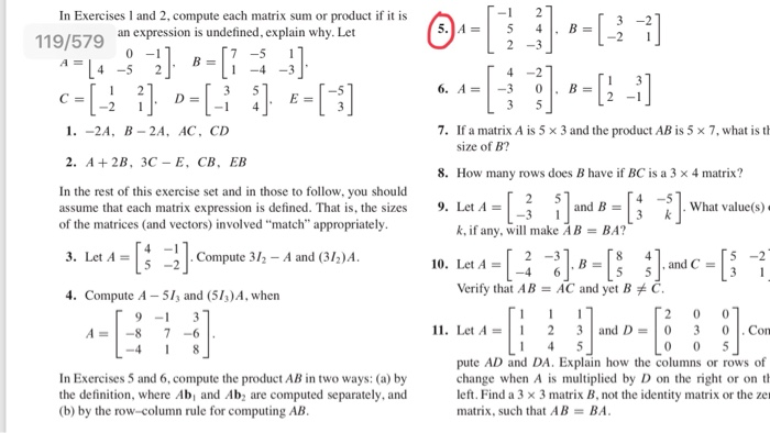 Solved 1 2 In Exercises 1 And 2 Compute Each Matrix Sum Or Chegg Com