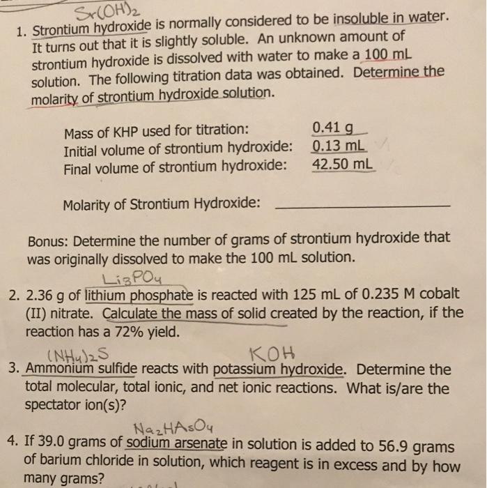 Solved Sr(OH) 1. Strontium hydroxide is normally considered | Chegg.com