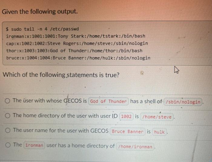 Solved Given The Following Output Sudo Tail N 4 Chegg Com