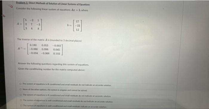 Solved 2 Problem 1: Direct Methods of Solution of Linear | Chegg.com