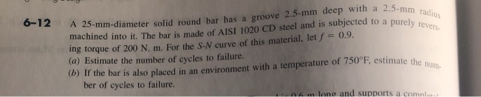 Solved A 25 Mm Diameter Solid Round Bar Has A Groove 2 5 Mm