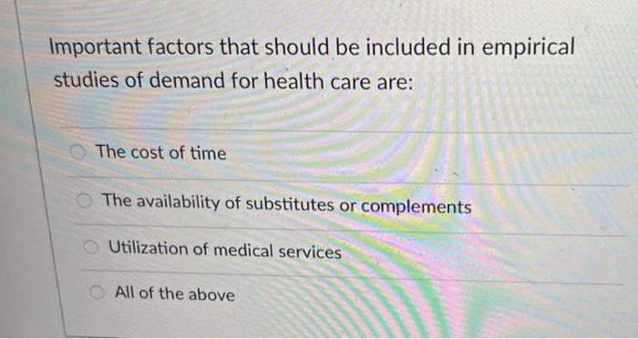 Solved Important factors that should be included in | Chegg.com