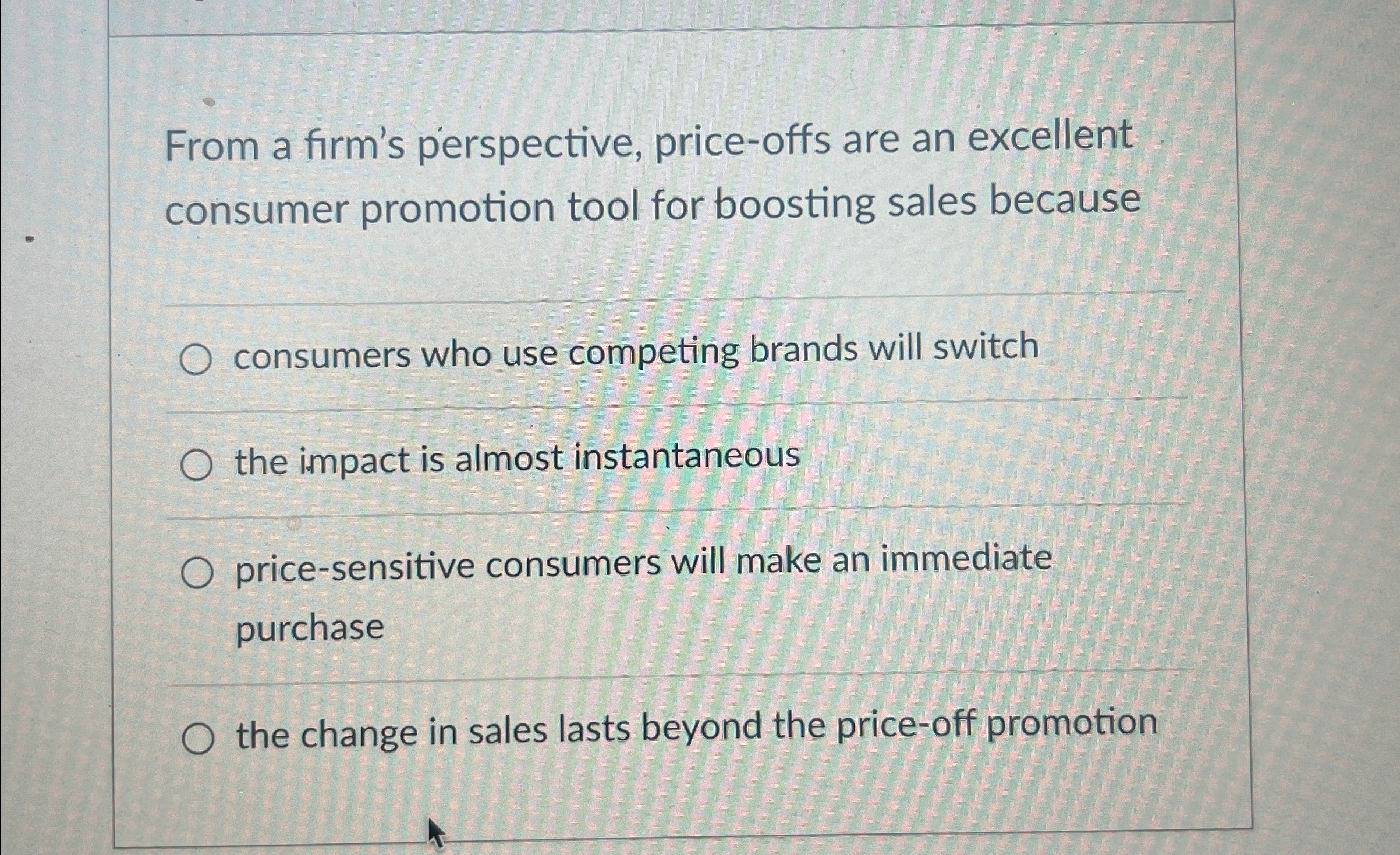 Solved From a firm's perspective, price-offs are an | Chegg.com