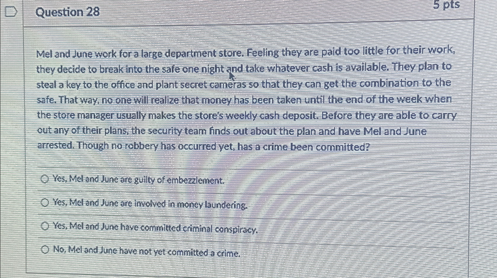 Solved Question 285ptsMel and June work for a large | Chegg.com